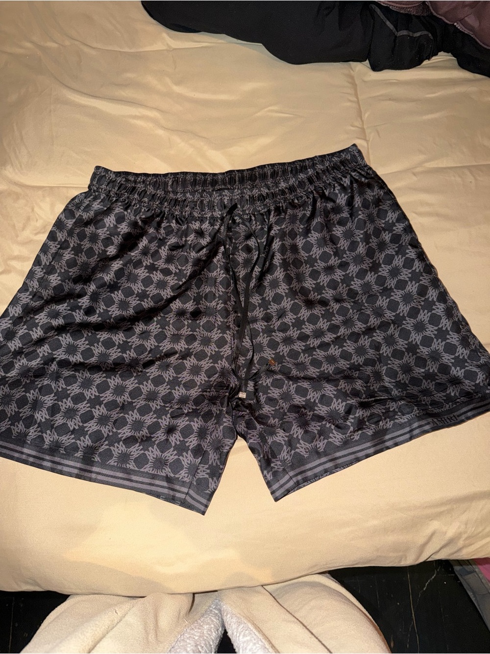 AMIRI Black and Gray Patterned Swim Trunks